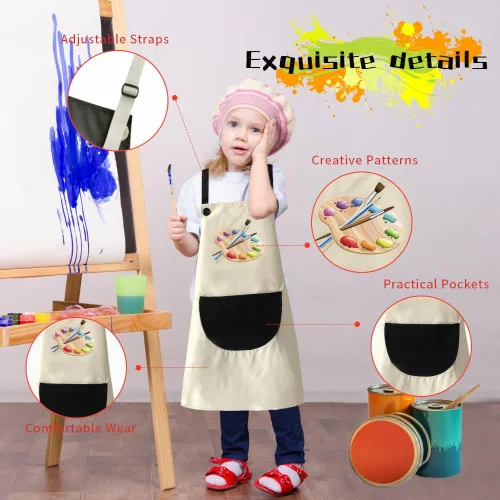 Vista 3 de Delantal para niños, paquete de 2 delantales de pintura para niños y niñas, delantales para niños, pintura, cocina, horneado, arte y manualidades