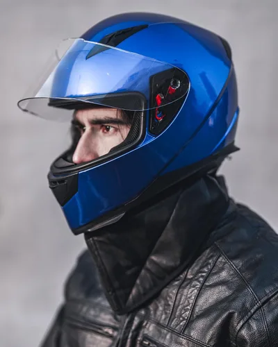 Vista 6 de ILM - Casco integral para motocicleta y bicicleta urbana, con bufanda de invierno extraíble, 2 viseras, modelo aprobado por DOT JK313 2-Azul
