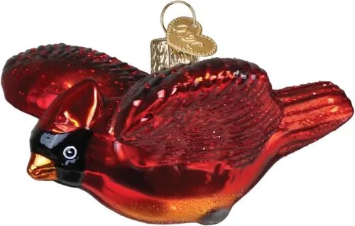 Vista 10 de Old World Christmas Adorno de cristal soplado de jilguero americano para árbol de Navidad, decoración navideña artesanal, colección de observadores