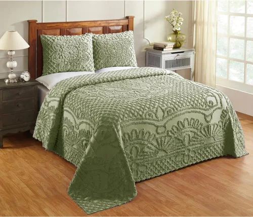 Vista 9 de Better Trends - Colchas de chenilla tamaño individual, gris carbón 100% algodón chenilla con diseño de medallón acolchado, cubierta de cama suave