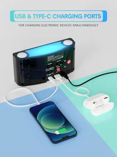 Vista 5 de ROCAM Reloj despertador extra fuerte con agitador de cama, reloj despertador vibratorio para personas que duermen con problemas auditivos sordos