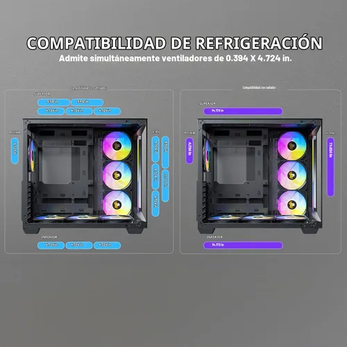Vista 8 de Antec C5 ARGB, 7 x 120mm ARGB PWM ventiladores incluidos, hasta 10 ventiladores simultáneamente, puerto Type-C 3.2 Gen 2, paneles frontales