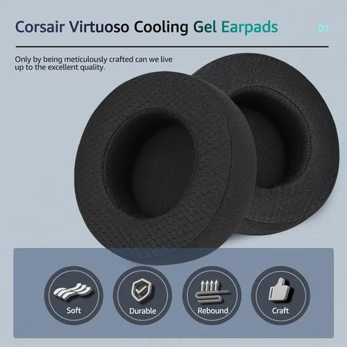 Vista 3 de Almohadillas de repuesto de tela para auriculares Corsair Virtuoso Gaming – Tela suave y almohadillas de espuma viscoelástica para Virtuoso RGB, XT