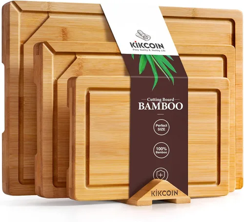 Vista 15 de Kikcoin Tablas de cortar de bambú de 24 x 18 pulgadas para cocina, tablas de cortar saludables de madera para embutidos, verduras, queso, pan Natural