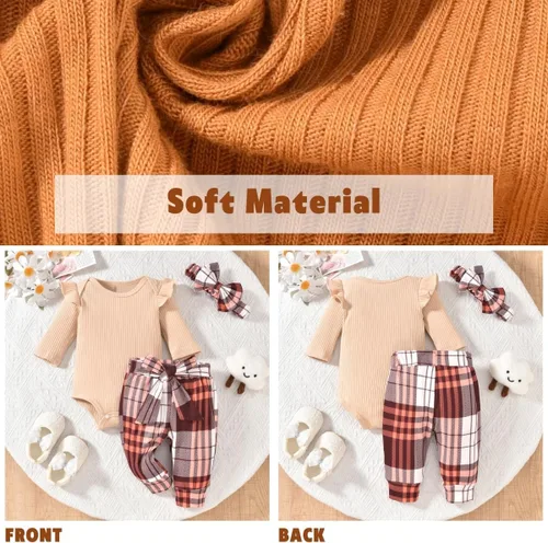 Vista 183 de Aalizzwell Conjunto de mameluco acanalado para bebé recién nacido prematuro para otoño e invierno