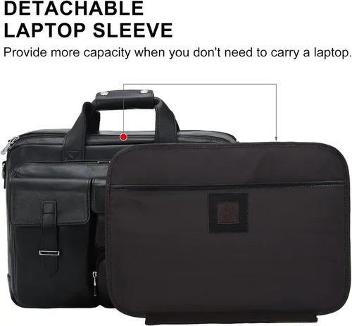 Vista 4 de TIDING Maletín de cuero de grano completo para hombres 17 pulgadas portátil caso negocios viaje oficina mensajero bolsa de hombro