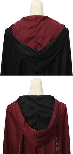 Vista 6 de Reversible Velvet Hooded Vampire Cape, Halloween Cosplay Costume Capucha Borgoña