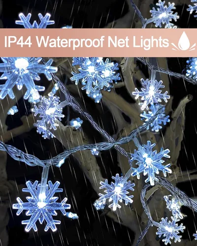 Vista 3 de 100 luces LED de copo de nieve, luces de cadena de hadas de copo de nieve de 32 pies, 8 modos con enchufe, luces de cadena de Navidad, luz