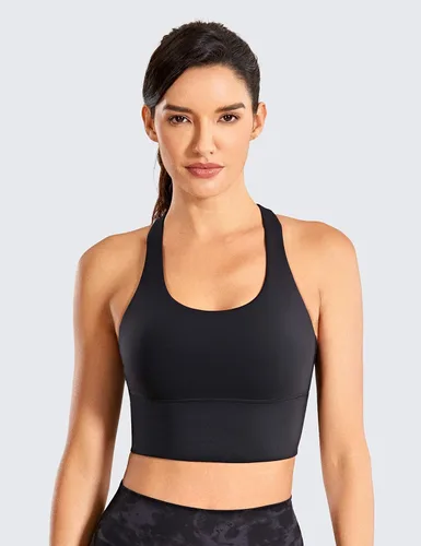 Vista 2 de CRZ YOGA Sujetadores deportivos de tirantes largos para mujer, sin varillas, acolchados, cruzados, para yoga, camisetas sin mangas recortadas
