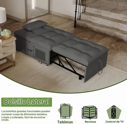 Vista 5 de Silla Cama Convertible 4 en 1 con Respaldo Ajustable, Almohadas, Sofá Cama Futón con Bolsillo Lateral, Silla Sofá Cama Desplegable, Sofás