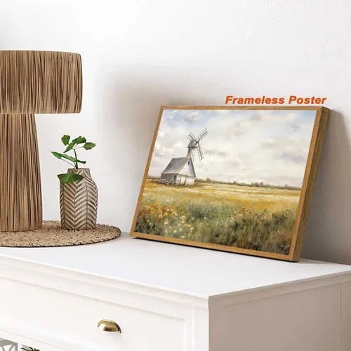 Vista 3 de BACKYMRJCART Arte de pared vintage de paisaje de campo de flores silvestres, paisaje, paisaje rústico, arte de pared, naturaleza, prado, pintura