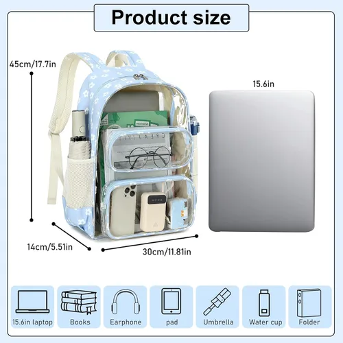 Vista 27 de CAMTOP Mochila transparente resistente y transparente para estudiantes, escuela, trabajo, festival, viajes, deportes, Beige, Mediana, Camtop Mochila