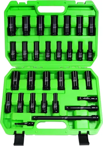 Vista 9 de Juego de extensión de enchufe de impacto de 18 piezas, barras de extensión de enchufe de 1/4 de pulgada, 3/8 pulgadas y 1/2 pulgadas, incluye juego