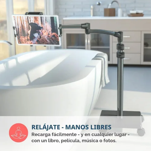 Vista 9 de Levo G2 Soporte Premium para Tablet en el Piso con Brazo Ajustable de 5 Ejes para iPad, Kindle, Samsung – Rango de Altura 30–56 Pulgadas – Lectura