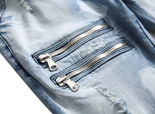 Vista 4 de HENGAO Jeans rasgados para hombre, pantalones de mezclilla elásticos y rectos