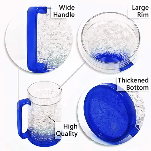 Vista 4 de Vasos para beber, tazas de cerveza de gel de doble pared, tazas de hielo para congelador, 16 onzas, taza de cerveza de plástico de enfriamiento