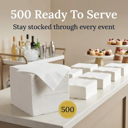 Vista 5 de Finetouch Servilletas blancas para bebidas, 500 unidades, servilletas de cóctel desechables, servilletas de papel absorbentes de 1 capa a granel