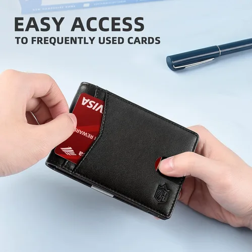 Vista 86 de Zitahli - Carteras delgadas con clip para dinero para hombre, tarjetero minimalista, de cuero, plegable, con bloqueo RFID, cartera de bolsillo