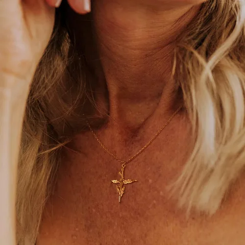 Vista 2 de MEVECCO Gold Birth Flower Cross Necklace for Women 12 Month Faith Pendent 18K Gold Plated 2MM Twist Rope Chain Personalized Religious Birthday