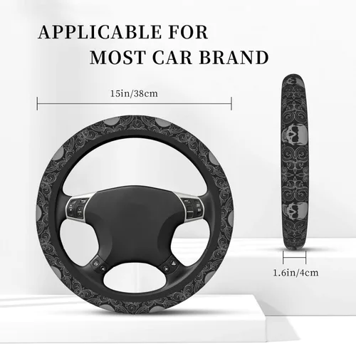 Vista 5 de Funda de volante retro con diseño de calavera para mujeres, hombres y niñas, accesorios para automóvil, decoración, antideslizante, de neopreno, 15