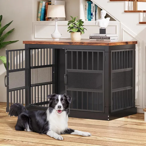 Vista 8 de VOPEAK Mueble de jaula para perros de 27.5", jaula para perros resistente a mordiscos para perros pequeños y cachorros, jaulas para perros