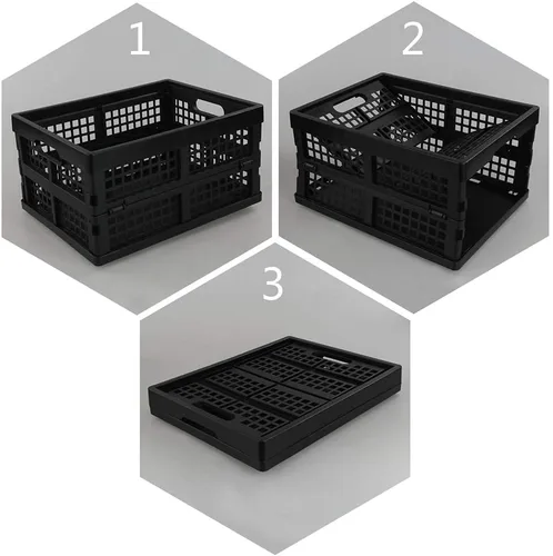 Vista 3 de Morcte Paquete de 3 cajas de almacenamiento plegables de plástico de 15 L, caja de almacenamiento plegable, color negro