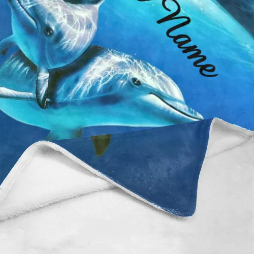 Vista 4 de Manta personalizada con nombre y texto, manta de forro polar súper suave personalizada de delfines para sofá, cama (50 x 60 pulgadas)