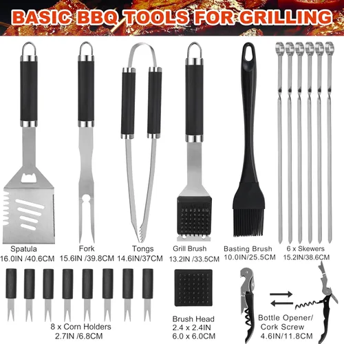Vista 2 de Grilljoy Accesorios de BBQ Juego de Herramientas de Parrilla - 22 Piezas de Acero Inoxidable Accesorios de Parrilla de Barbacoa para Parrilla al