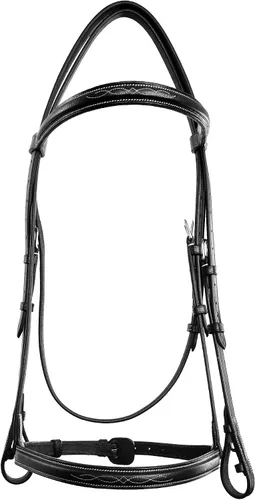 Vista 4 de Exion Hunter - Brida inglesa con riegas con cordones, brida inglesa cosida de lujo Brida de cuero de primera calidad con herrajes de acero