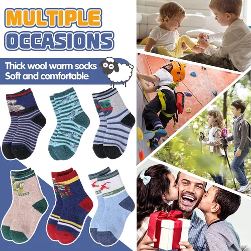 Vista 11 de ANTSANG Calcetines de Lana, Calcetines Térmicos Cálidos y Gruesos Tipo Crew Boot para Niños Pequeños, Niños y Niñas, 6 Pares