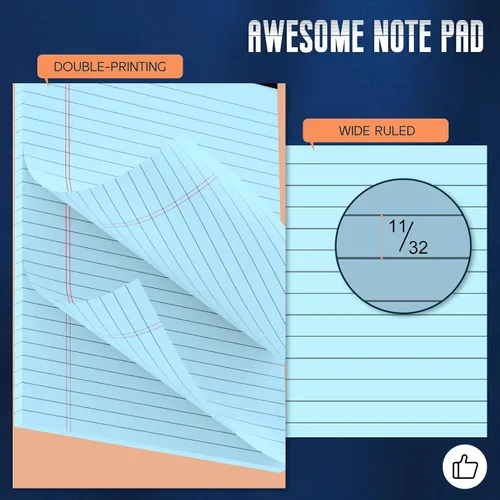 Vista 3 de Paquete de 3 blocs legales azules de 8.5 x 11 pulgadas, bloc de notas con 2-Azul