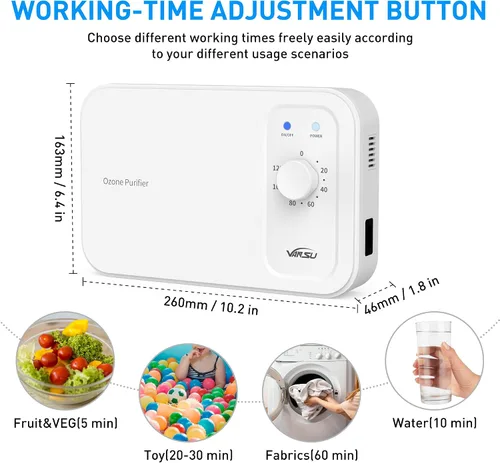 Vista 4 de Máquina multiusos de ozono de 800 mg/h,Burbujero de ozono para purificar agua y aire,Ozonador de agua portátil para alimentos F&V Home Hunting Cold