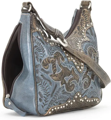 Vista 3 de American West Bolso de hombro de piel con compartimento secreto de Annie, transporte oculto
