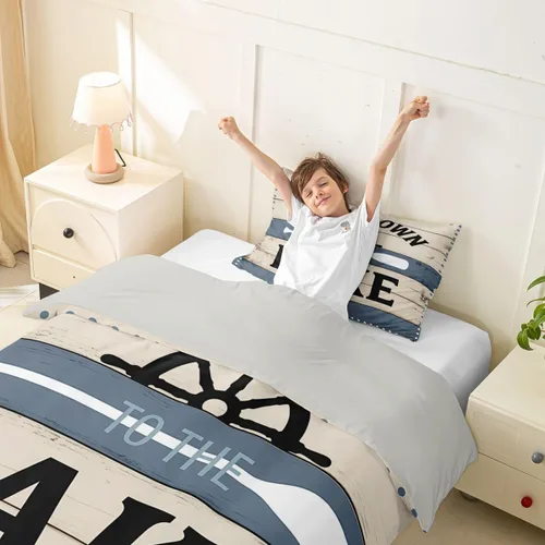 Vista 5 de Erosebridal Lake House Twin Bed Set for Boys Girls Kids, Blue and Beige Lakehouse 2Pcs Duvet Cover with Zipper, Rustic Farmhouse Bedding Sets