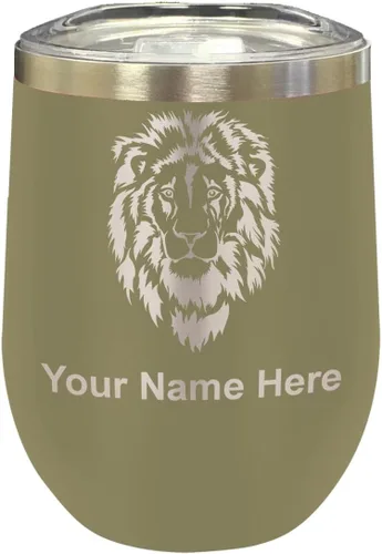 Vista 10 de LaserGram Vaso de vino de acero inoxidable de doble pared, cabeza de león, grabado personalizado incluido (negro)