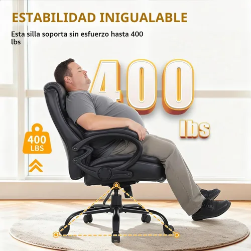 Vista 4 de BestOffice Silla de oficina grande y alta, resistente, asiento ancho de 400 libras, silla ergonómica de escritorio para computadora con brazos