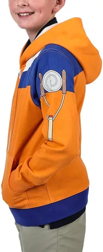 Vista 3 de Bioworld Naruto Uzumaki Naruto Cosplay - Sudadera con capucha con cremallera para niños Multicolor