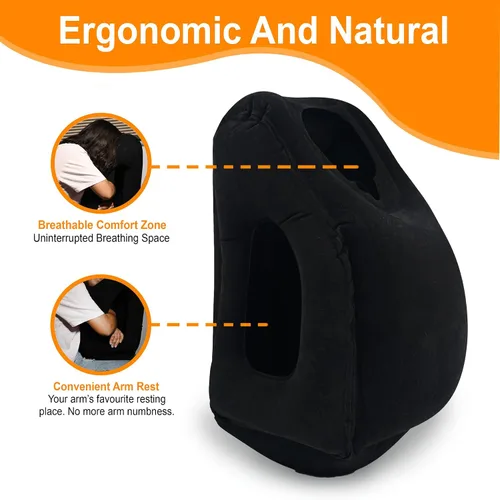 Vista 5 de Skyrest® Almohada inflable de viaje para autobuses, soporte cómodo para la cabeza, almohada de aire para dormir para evitar dolor de cuello, lumbar