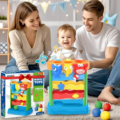 Vista 7 de AuroTops Juguetes para niños y niñas de 1, 2, 3 años, juguete musical para niños pequeños de 6-12-18-24 meses, juguetes Montessori interactivos