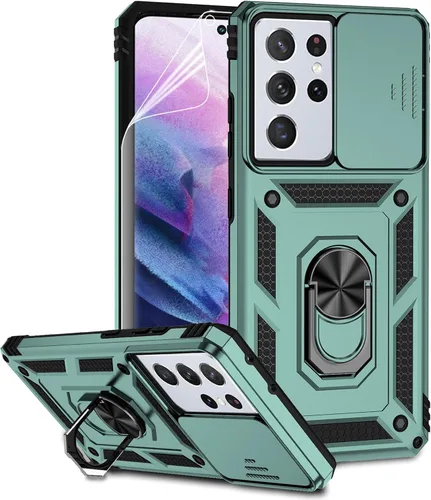 Vista 12 de Funda para Samsung Galaxy S21 Ultra con cubierta para lente de cámara, protector de pantalla HD, prueba de caídas de grado militar, soporte