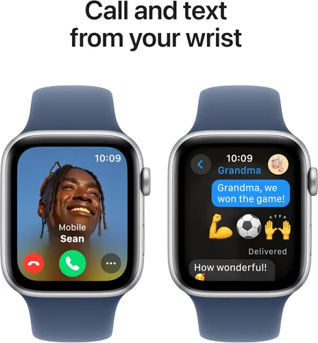 Vista 4 de Apple Watch SE (2ª generación) [GPS 44mm] Smartwatch con caja de aluminio plateado y correa deportiva de mezclilla S/M. Rastreadores de fitness