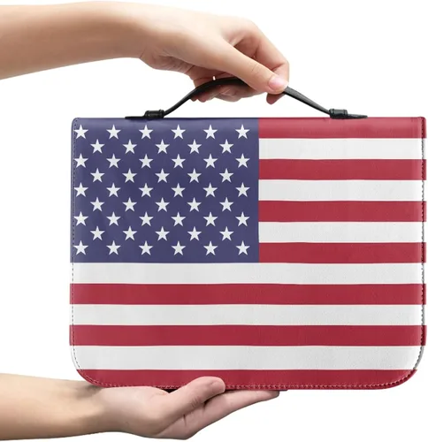 Vista 8 de Bengbobar Fundas para la Biblia con diseño de guepardo de la bandera estadounidense, funda impermeable para libros para mujeres y hombres, funda