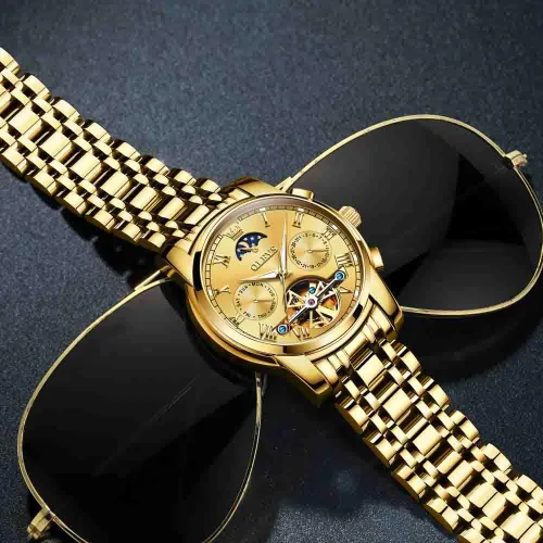 Vista 4 de OLEVS reloj mecánico automático reloj de cuerda automático de lujo para hombre a prueba de agua acero inoxidable