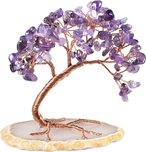 Vista 13 de Nupuyai Árbol de dinero de cristal curativo de alambre de cobre de 3-4 pulgadas para la buena suerte, base de rodajas de ágata bonsái, decoración