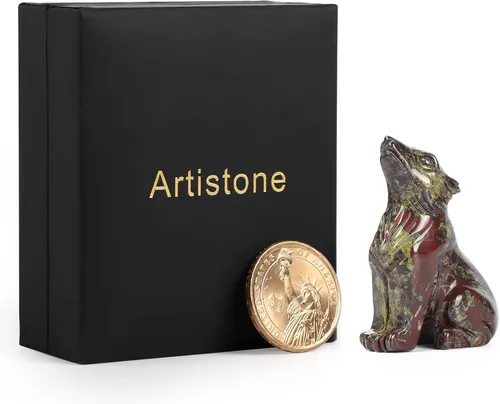 Vista 7 de Artistone Estatua de lobo de cristal de 2.0 pulgadas, piedra de sangre de dragón anhelada a mano, escultura de animal, piedra curativa