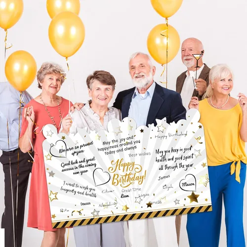 Vista 5 de Tiamon Tarjeta de felicitación grande de 25 x 16 pulgadas, libro de invitados gigante, tarjeta de feliz cumpleaños, libro de invitados de plástico