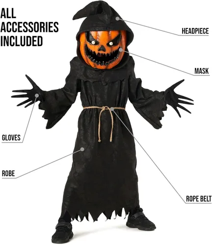 Vista 2 de Morph Disfraces de calabaza aterradora disfraz de calabaza para niños disfraz de espantapájaros disfraz de Halloween para niños y niñas
