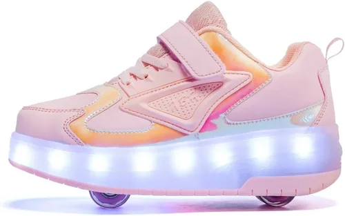 Vista 2 de HHSTS Zapatos para niños con ruedas, zapatos de color de luz LED, patines brillantes, zapatos de patinaje, regalos simples para niños y niñas