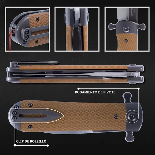 Vista 3 de Ganzo Adimanti Samson-BR Cuchillo plegable de bolsillo D2 Hoja de acero Mango antideslizante G10 con clip Cuchillo de bolsillo para caza, pesca