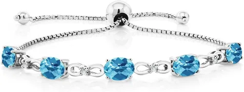 Vista 75 de Gem Stone King Pulsera de tenis de diamantes cultivados en laboratorio con piedra natal de 3-6 quilates para mujer, plata de ley 925, ovalada
